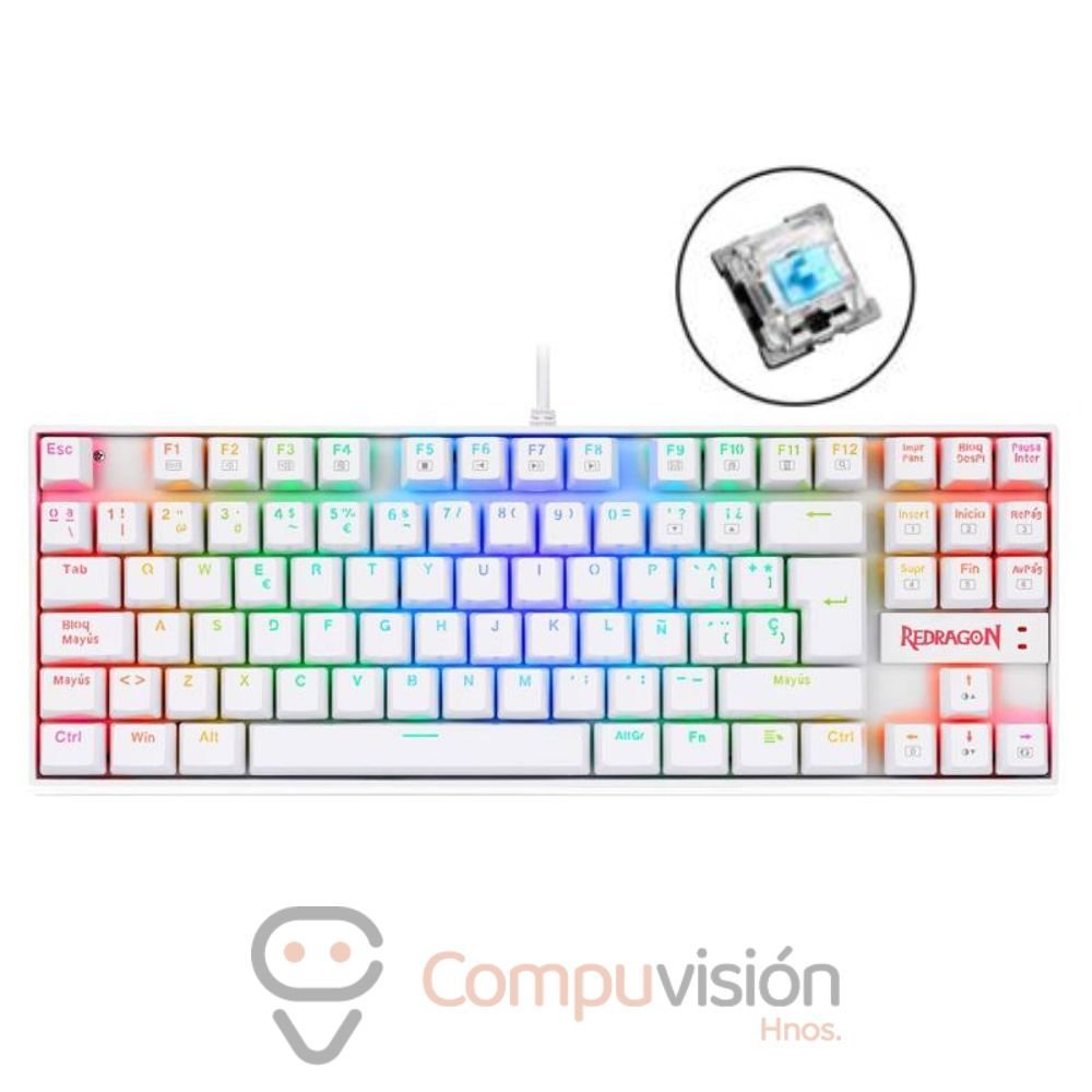 TECLADO REDRAGON K552W-RGB KUMARA 80% WHITE BLUE SWICHT ESPAÑOL