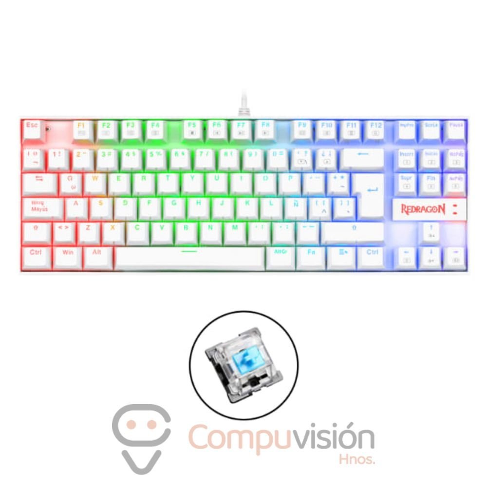 TECLADO REDRAGON K552W-RGB KUMARA 80% WHITE BLUE SWICHT ESPAÑOL