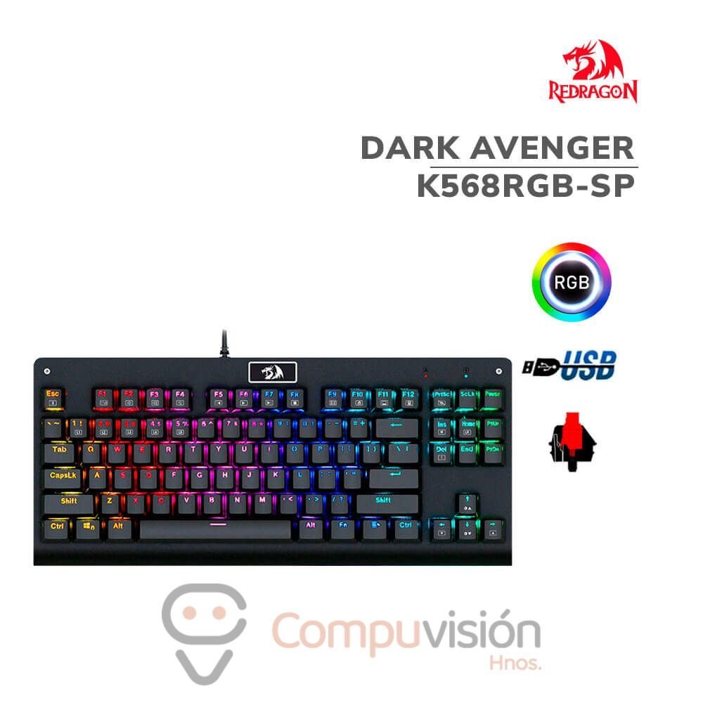 TECLADO REDRAGON K568 RGB- SP DARK AVENGER 80% ESPAÑOL