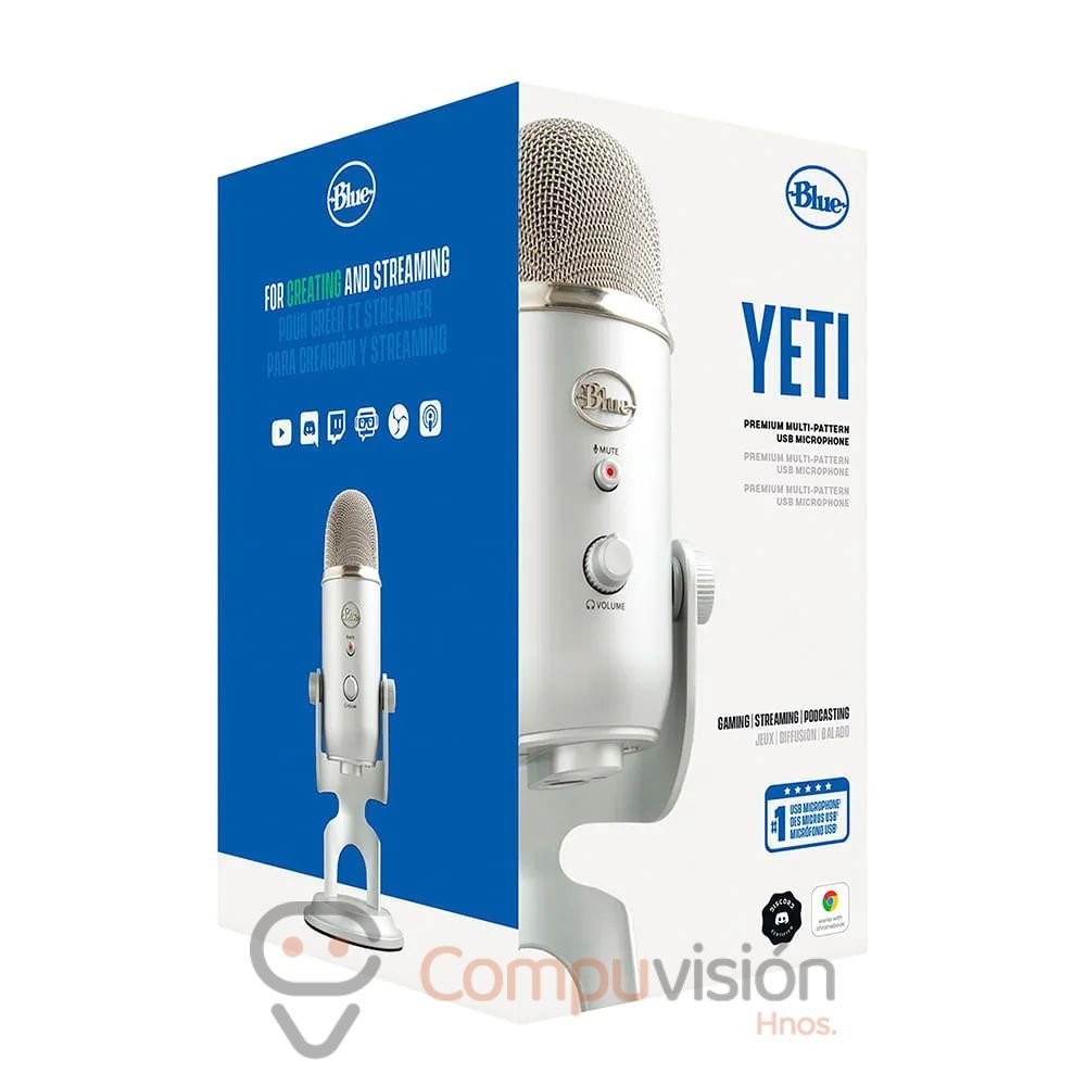 MICROFONO BLUE YETI USB STREAMING SILVER CARDIOD/OMNI/BI LED