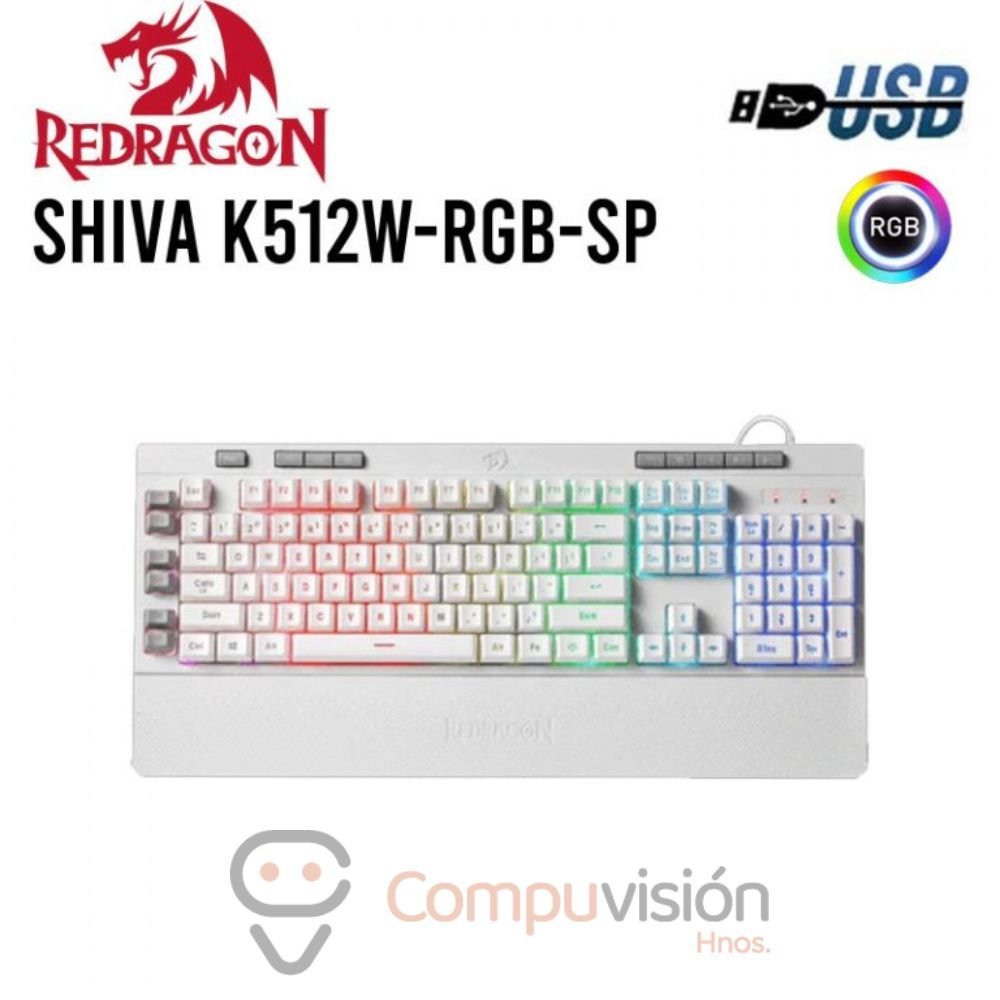 TECLADO GAMER REDRAGON SHIVA K512RGB-SP WHITE 100% ESPAÑOL SEMIMECANICO