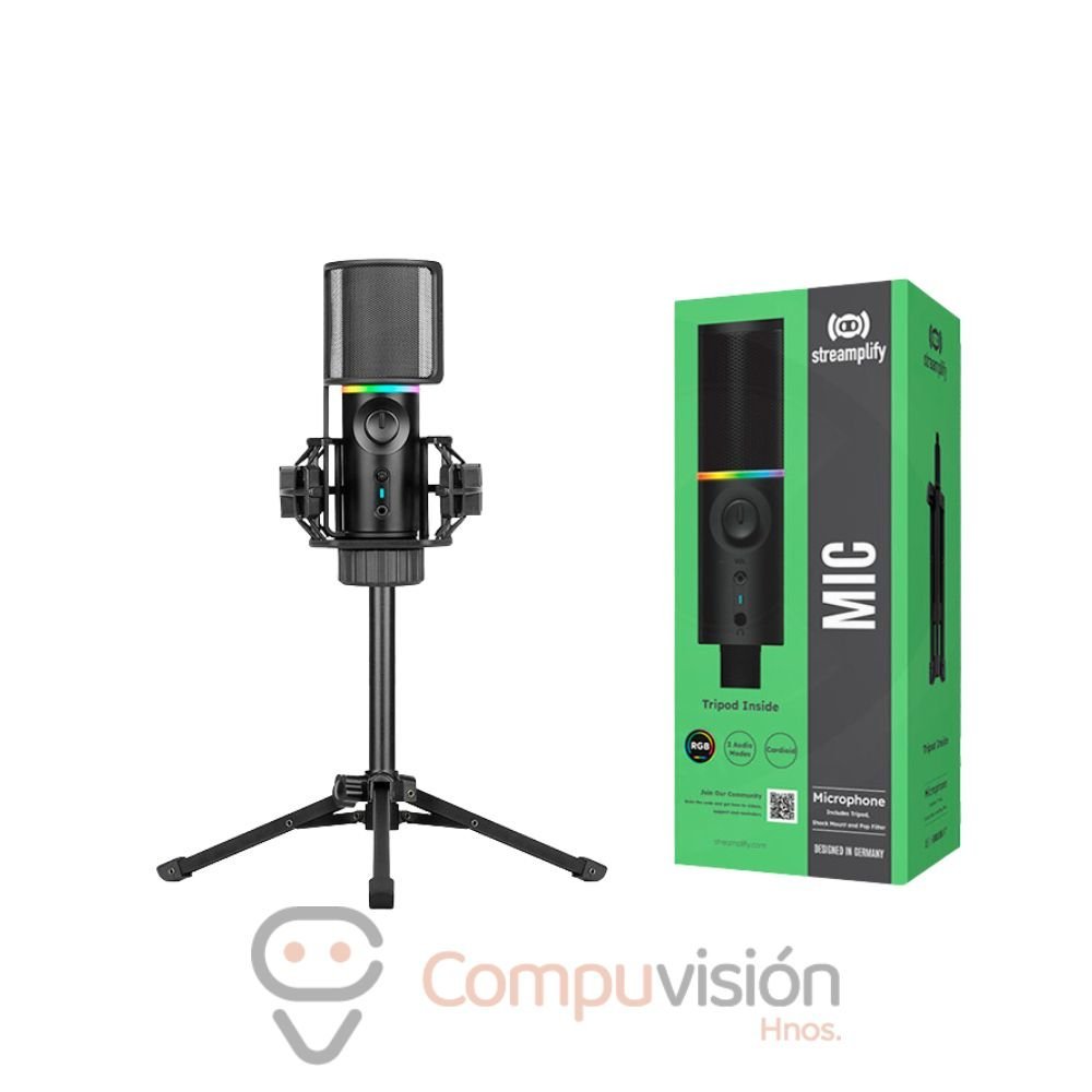 MICRÓFONO STREAMPLIFY MIC-48-RGB-TP-BK SOPORTE DE TRÍPODE