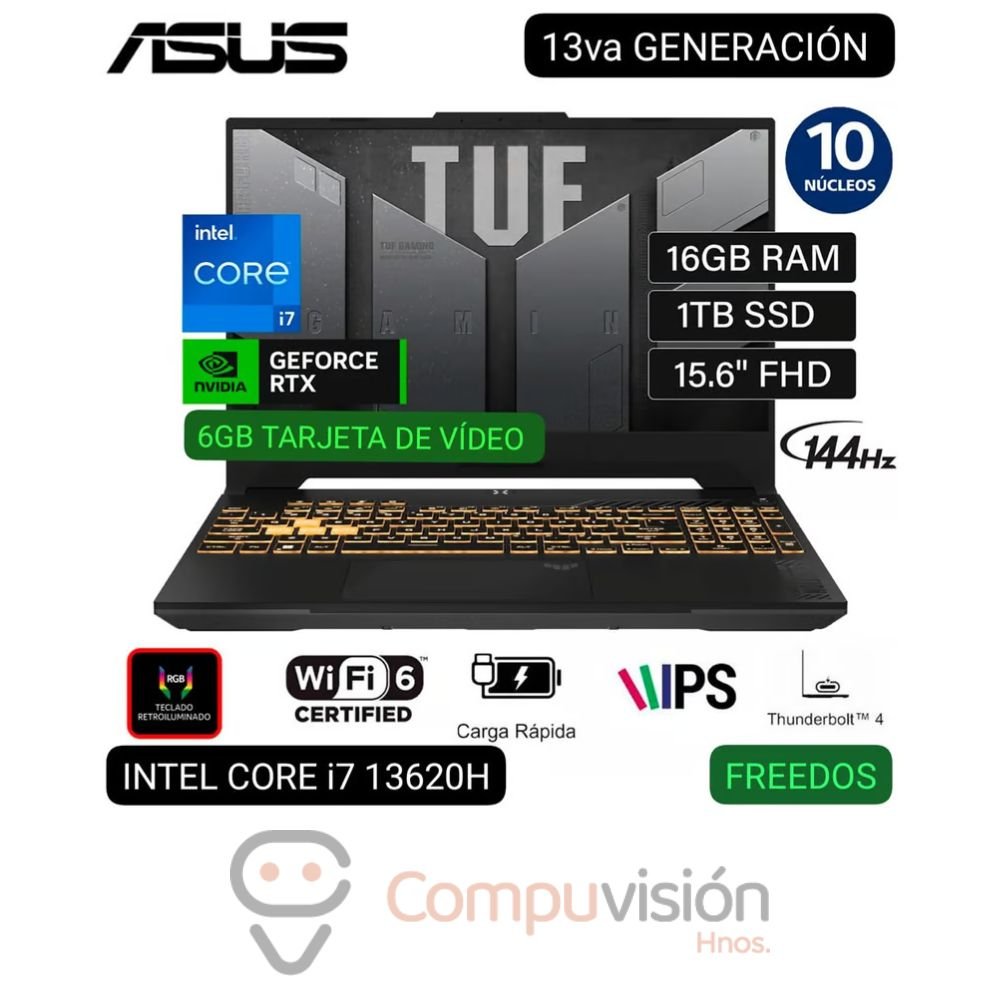 LAPTOP ASUS FX507VU-LP180 CORE I7 13620H 16GB 1TB SSD 6GB RTX 4050 15.6″ FHD 144HZ