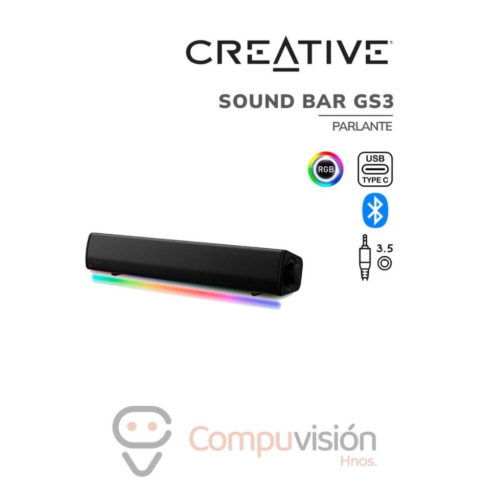 PARLANTE CREATIVE SOUND BLASTER GS3 BLUETOOTH /USB-C BARRA DE SONIDO RGB 24 WATTS