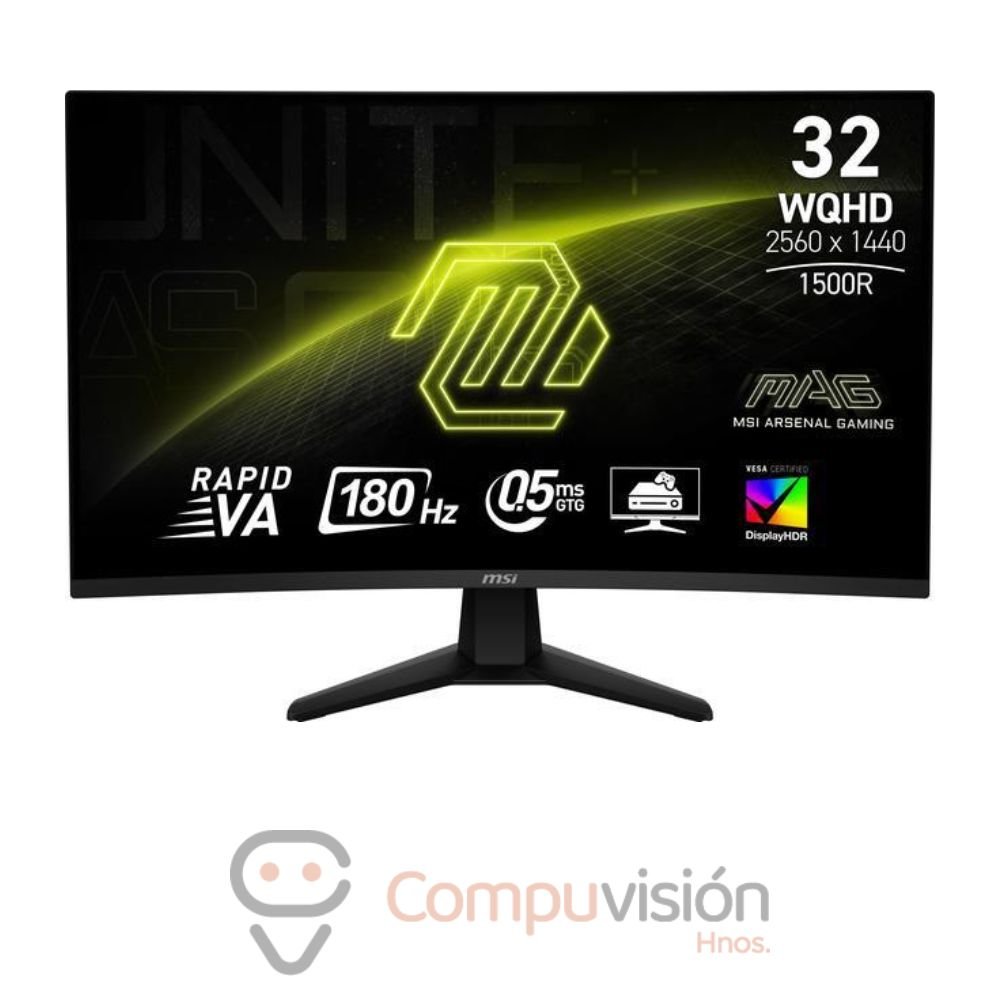 MONITOR MSI 31.5″ MAG 32CQ6F 180HZ 0.5MS WQHD CURVO VA/HDMIX2/DPX1/HEADPH