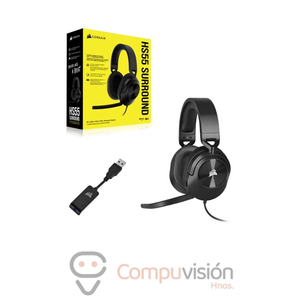 AUDIFONO GAMER CORSAIR HS55 SURROUND 7.1 CONEXION USB COLOR CARBON