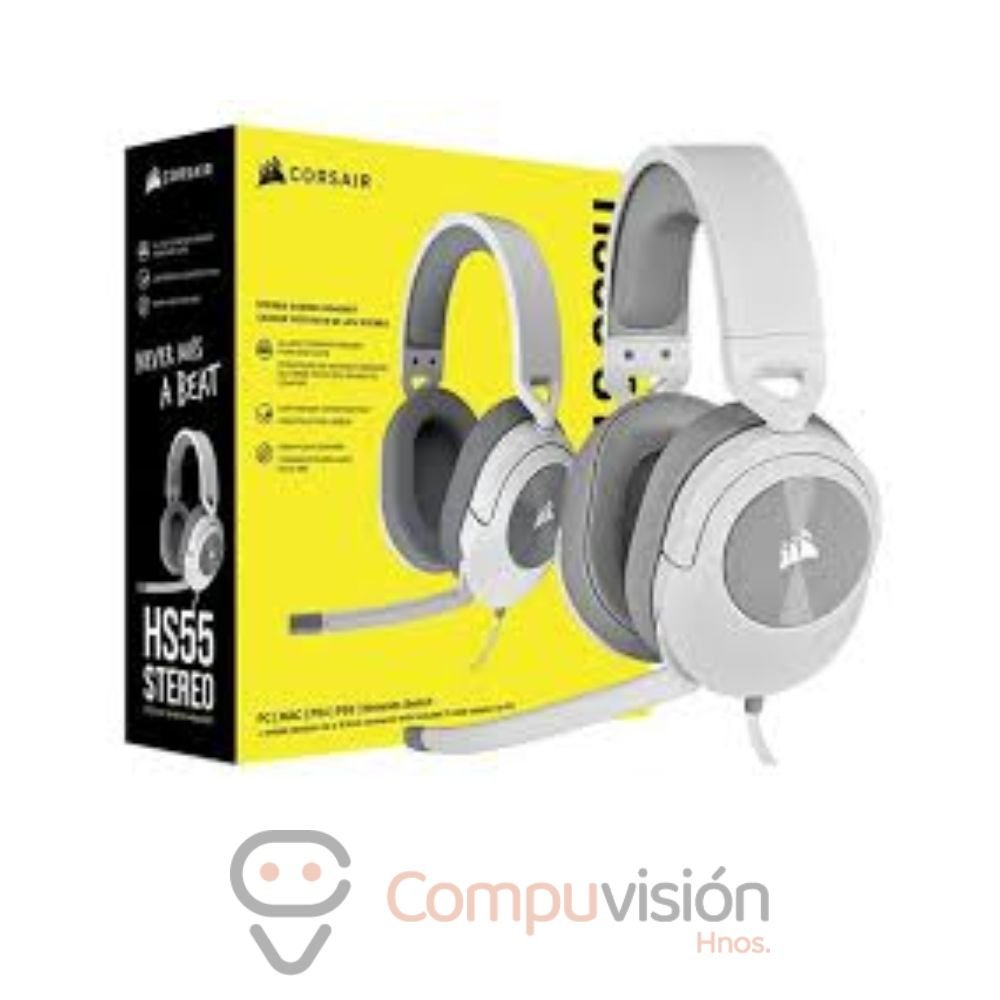 AUDIFONO GAMER CORSAIR HS55 STEREO BLANCO CONEXION JACK 3.5MM